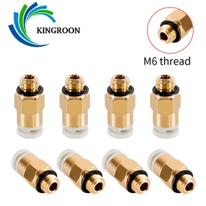 Пневматический коннектор KJH 04 M6, прямой воздушный 3D-принтер, медный коннектор для экструдера V6 Bowden, трубка из ПТФЭ 4*2 мм, 2 шт.