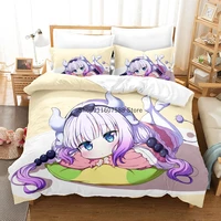 cartoon girls printed bedding set anime miss kobayashis dragon maid duvet cover set kids bedclothes 140x200 home textiles