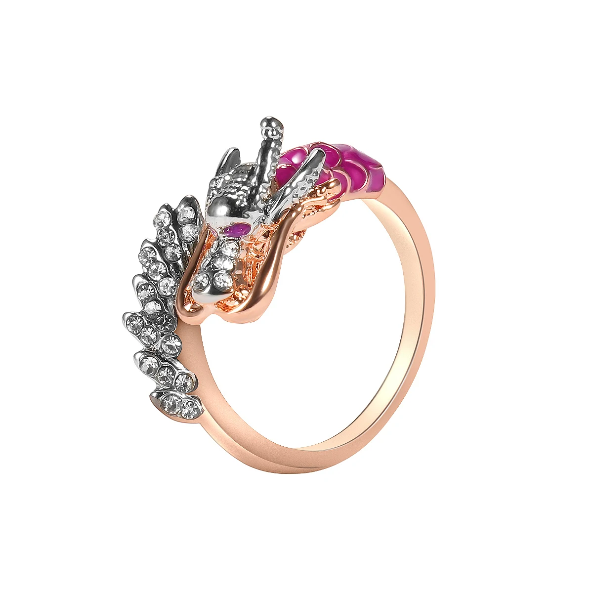 Женское Винтажное кольцо с фиолетовым драконом модное из розового золота
