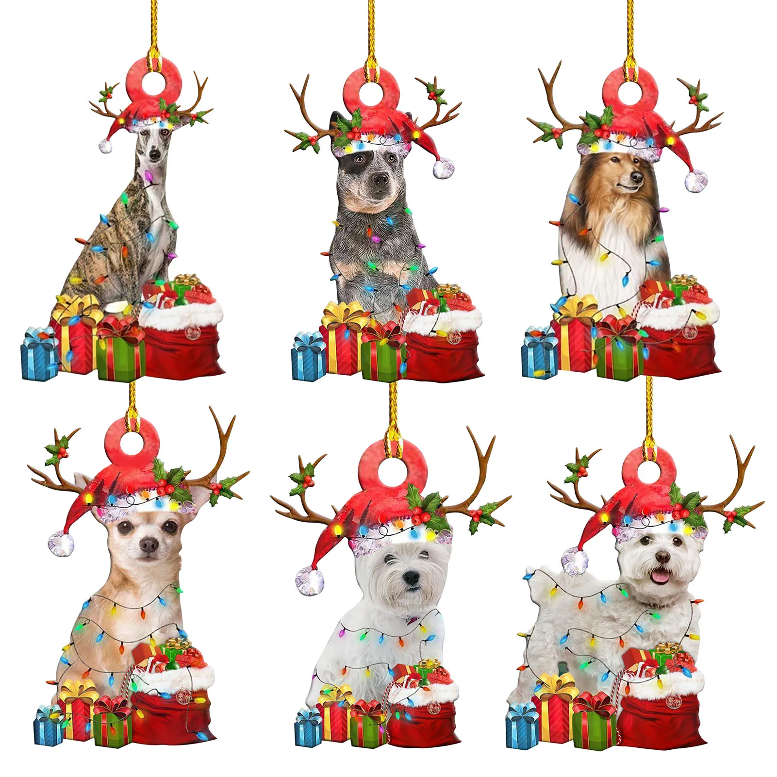 

6 шт., деревянные подвески для ёлки в виде собаки