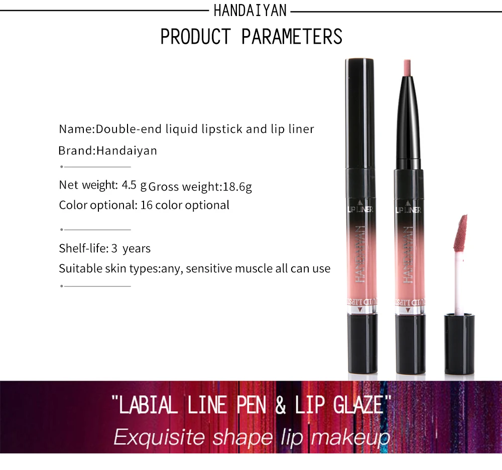 

HANDAIYAN Nude Matte Lipstick Lipliner Pen 2 In 1 Double Head Lip Gloss Lip Liner Waterproof Long Lasting Makeup Pigment TSLM
