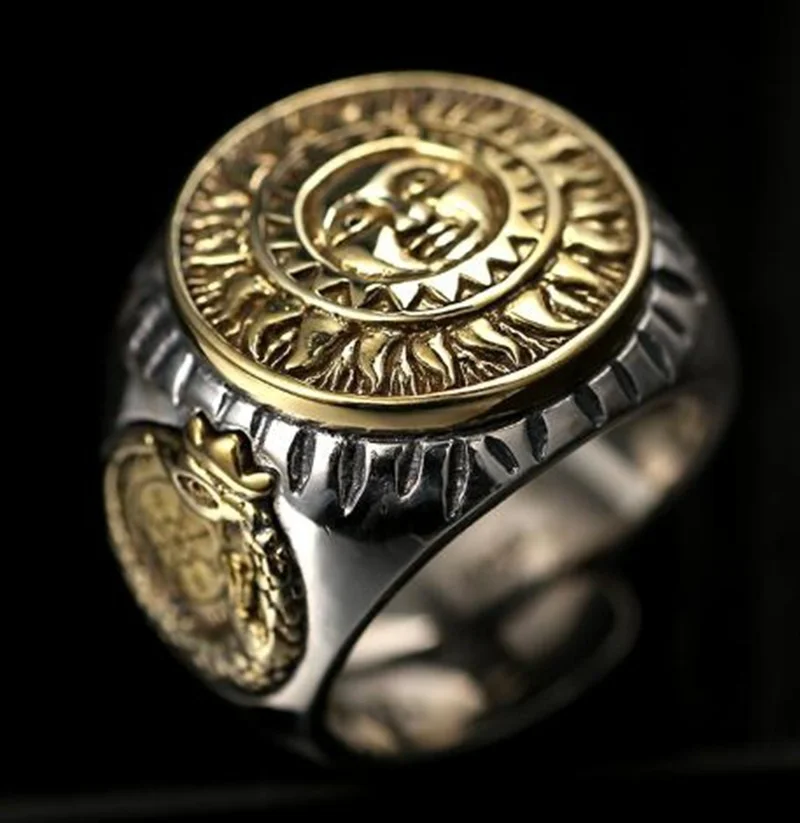 Мужская мода золотое солнце бог кольцо в виде динозавра с тиснением Ювелирное