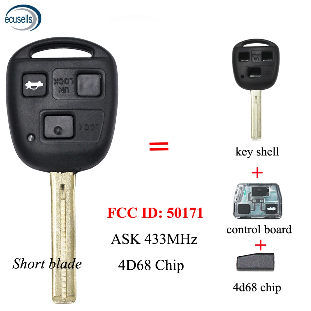 3 кнопки дистанционного ключа ASK433MHz 4D68 чип для Lexus ES300 GS300 GS400 IS300 LS400 FCCID:50171 TOY48
