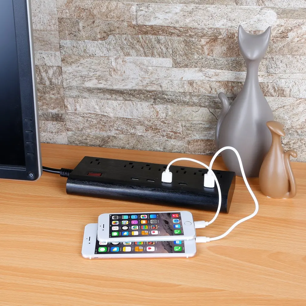 Сетевое зарядное устройство USB с 7 розетками 1 портом QC 3 0 и 4 умными удлинителями