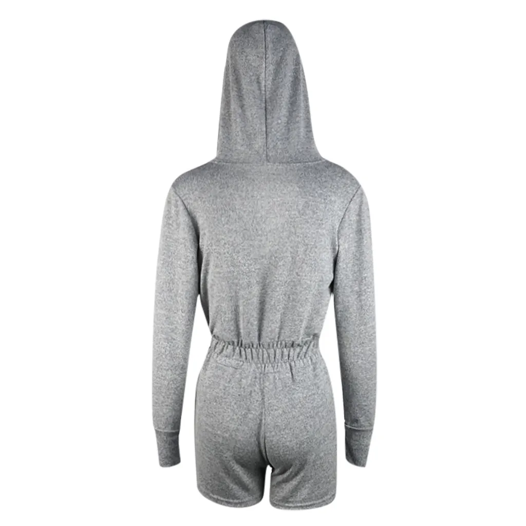 

Womail Sexy Jumpsuit Women Casual Spring autumn Hooded Zipper short Jumpsuit Bodysuit Chic Work Sweatshirt Slim Ropa Streetwear