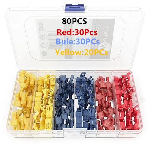 80PCs 30/60/80 шт. Scotch Lock быстрый зажим для клемм комбо T-Tap/мужской красные, синие желтые изолированный провод Разъемы 22-10 AWG - Цвет: 80PCs