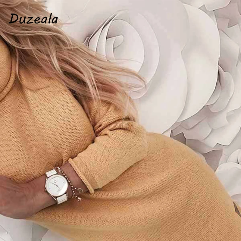 2021 Fashion Lady's Sweater Solid Turtleneck Long Casual Sleeve Pullove Dress Sueteres dress | Женская одежда