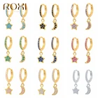 Серьги-кольца женские круглые из серебра 925 пробы с Луной и звездами