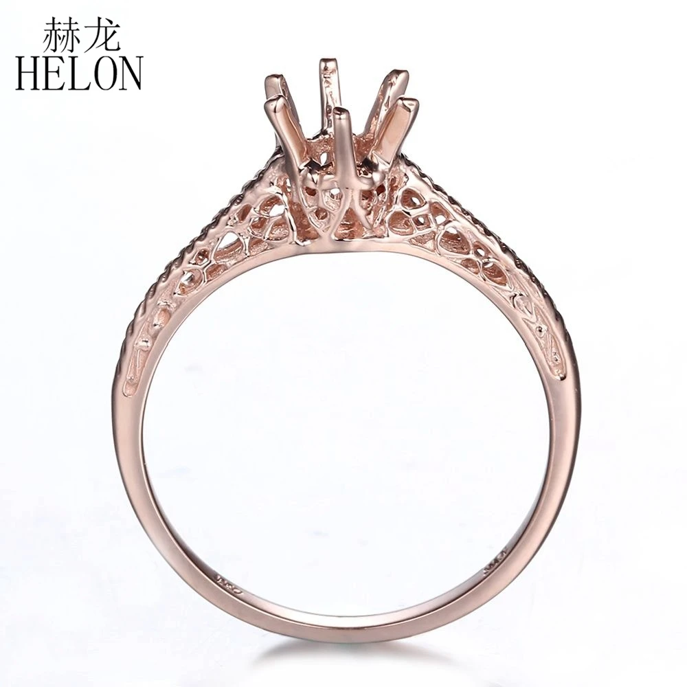 HELON Real 14k розовое золото Сертифицированный круглый 4-5 мм Пасьянс Античный Декор Винтаж полу крепление кольцо ювелирных изделий