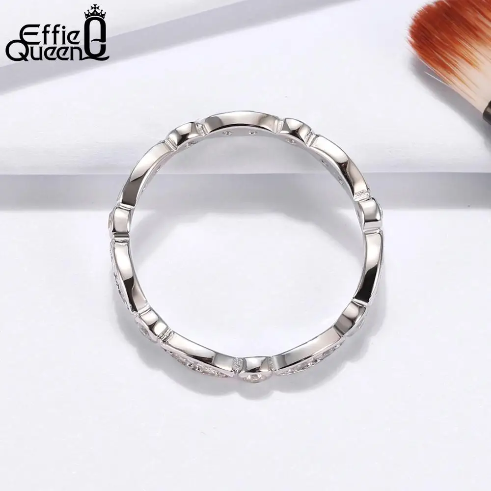 Effie queen 925 пробы Серебряное Женское Обручальное кольцо с зазубриной, прозрачное AAA циркониевое вечное кольцо для женских ювелирных изделий TSR71