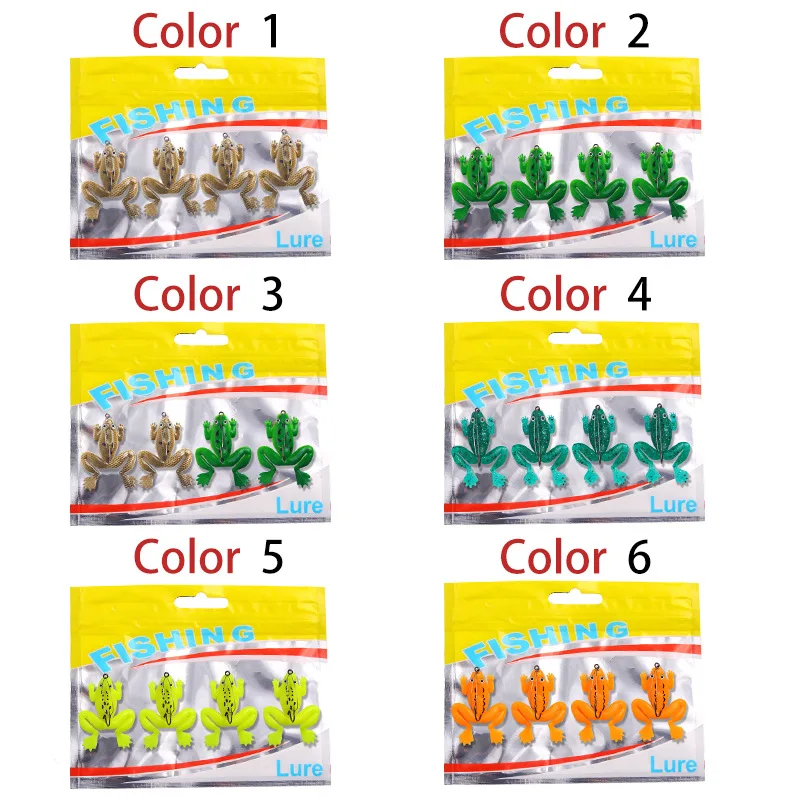 

4pcs/lot 6cm/5.2g Pesca Fishing Lure Artificial Fishing Silicone Bait Frog Lure with Hook Soft Fishing Frog Lures fishing tackle