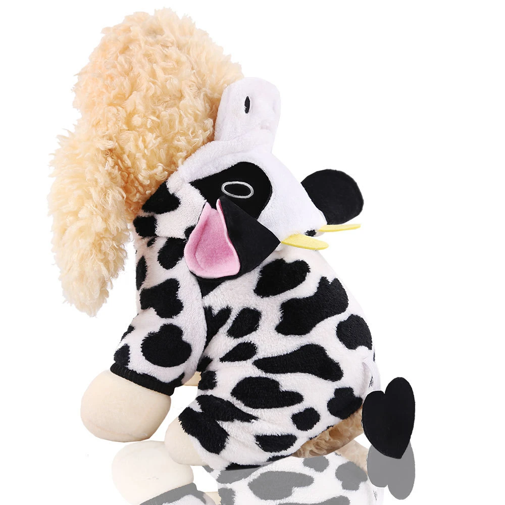 Симпатичная толстовка с капюшоном для собак молочной коровой зимняя теплая