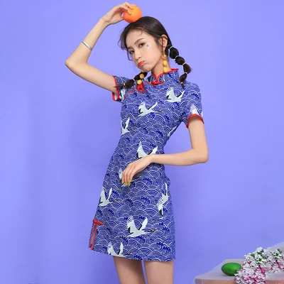 Photo Color SWEETXUE модное современное платье Чонсам в стиле ретро Сексуальное Тонкое элегантное платье с воротником-стойкой и коротким рукавом с разрезом мини-платье - Цвет: Photo Color