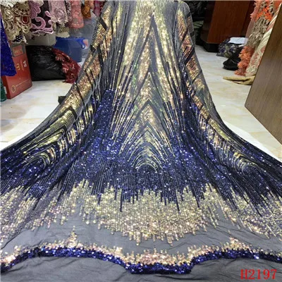 (stretchable)NAVY HFX кружевная ткань с пайетками, синие блестки, нигерийские кружева, ткань высокого качества, французский тюль, кружевная ткань для женского платья H2236 - Цвет: (stretchable)NAVY