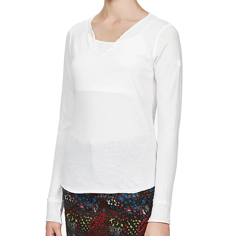 

Early Autumn New Button-decorated V-neck Skull with Hot-stamped Printed Cotton Long-sleeved Woman Tshirts