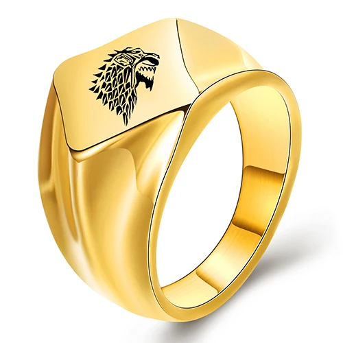 gold wolf Нержавеющая сталь мужские ювелирные кольца со льдом волк дом Старк Винтерфелл Мода Игра престолов узор с головой волка кольцо для мужчин - Цвет основного камня: gold wolf
