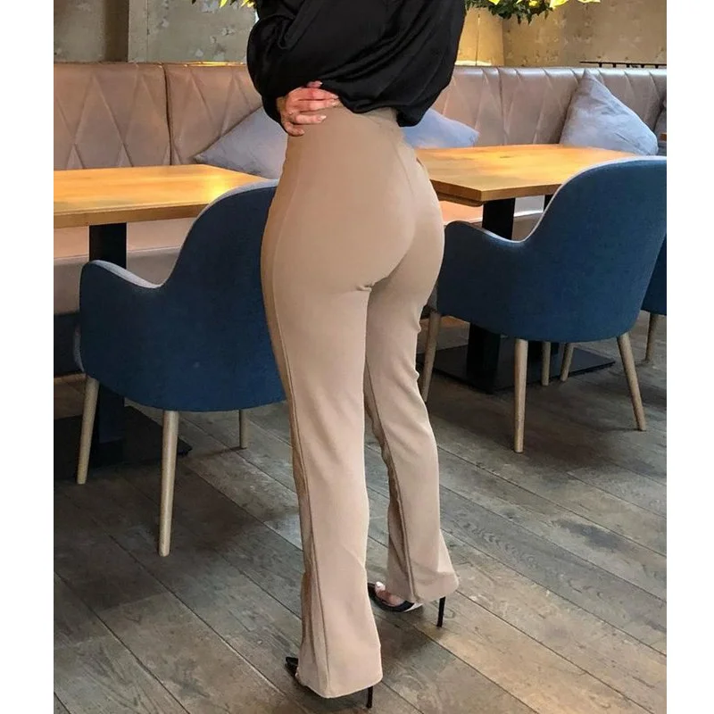 Брюки женские облегающие с завышенной талией однотонные элегантные длинные