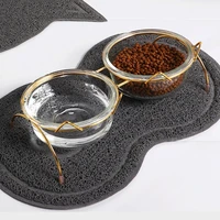 pet dog cat glass tilted elevated bowl raised feeding dish food water slow feeder with metal stand