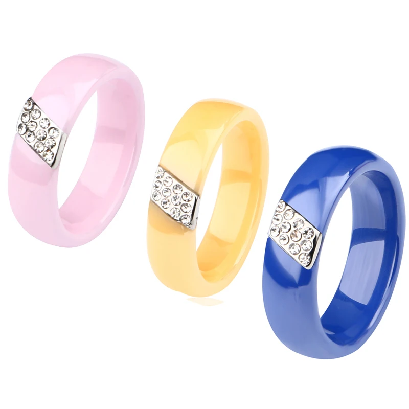 Новое модное голубое розовое желтое керамическое кольцо для женщин с блестящим
