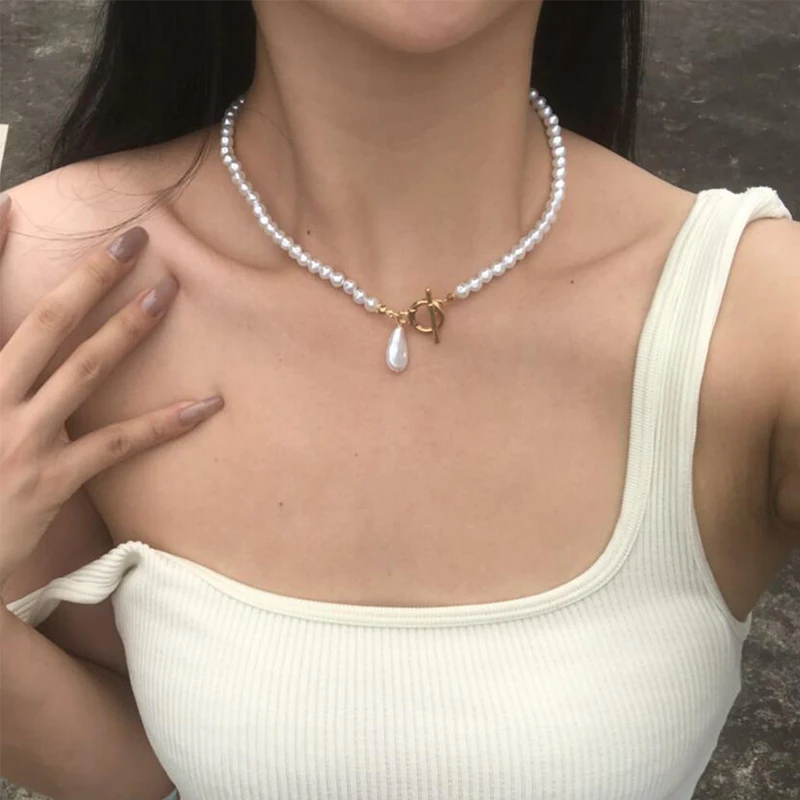 

Baroque Pearl Chain Necklace Women Collar Wedding Punk Toggle Clasp Circle Lariat Bead Choker Necklaces Jewelry 2021 New Fashion