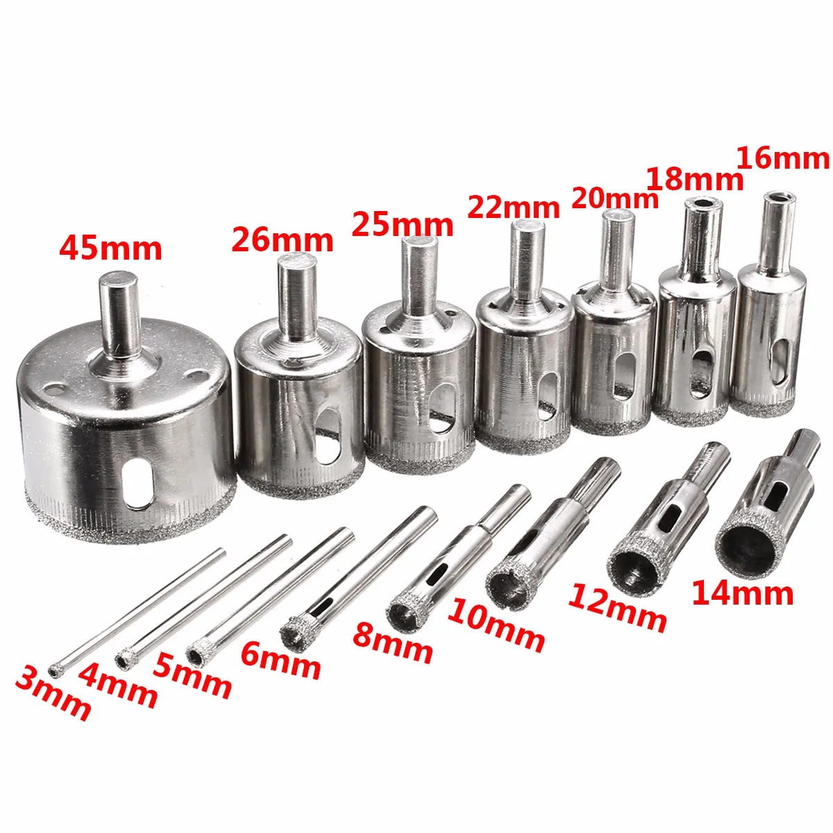 

15 Pcs 3mm-45mm Diamond Coated Drill Bit Set Tile Marble Glass Ceramic Hole Saw Electric Drilling Bits For Power Tools