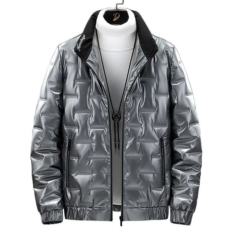 Autumn winter light and shiny cotton coat men's loose large size fat 8XL short section youth mens jacket casual stand collar top