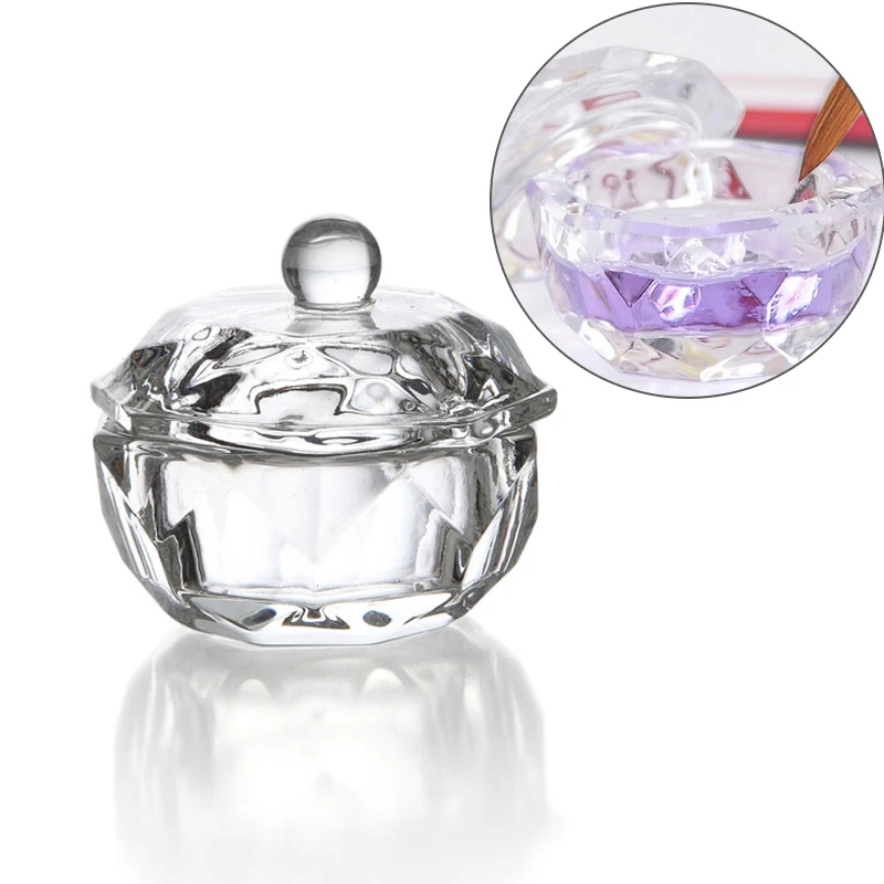 

Nail Art Thick Acrylic Crystal Glass Dish Bowl Cup + Lid Glass Powder Nail Styling Tools CIN6 899
