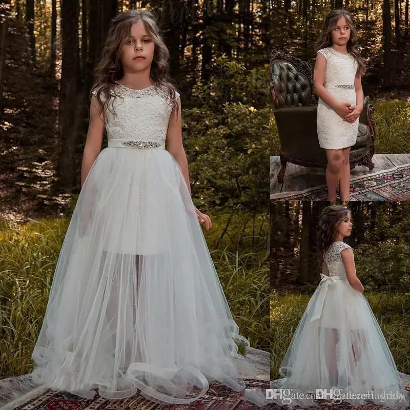 

Little Queen Dress White Lace Flower Girl Dresses Wedding Party Beaded Waistline Children's Birthday Dress For Weddings