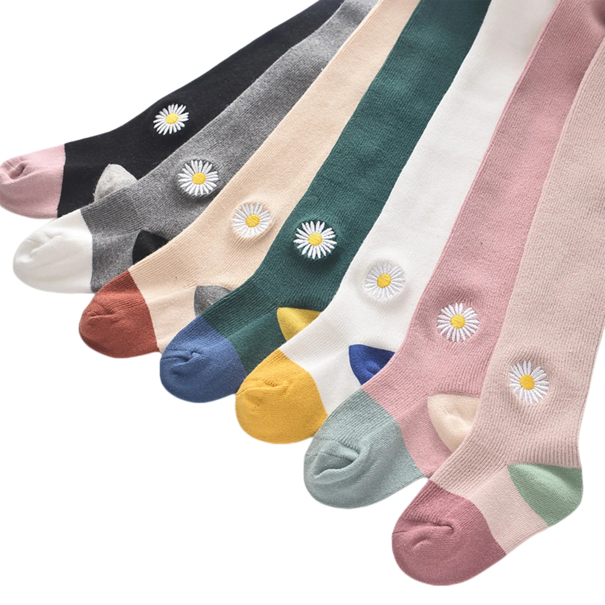 Детские колготки чулки с цветочной вышивкой ромашки леггинсы высокой талией