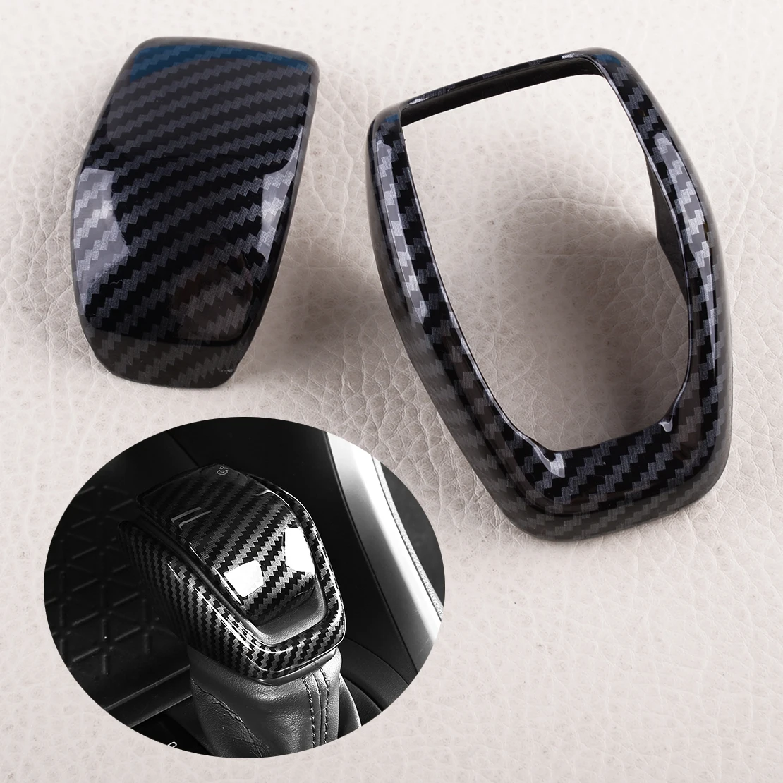 

2pcs Car Gear Shift Knob Cover Trim Carbon Fiber Style ABS Decoration Fit for Toyota Highlander 2020 2021