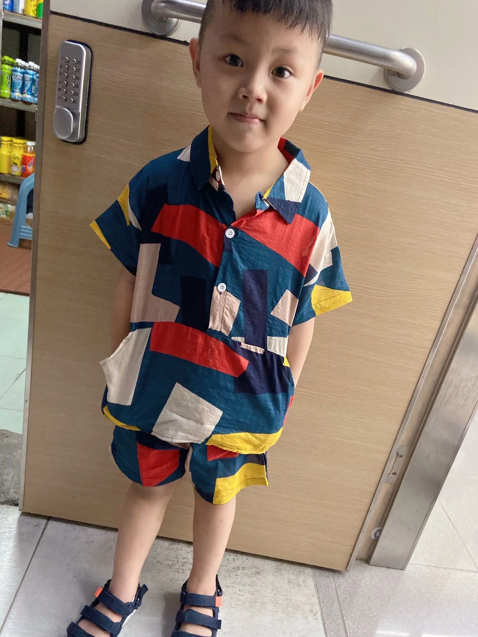 

Boys Cotton Linen Summer Handsome Holiday Plaid Outfits Sets Boys Baby Sports 2pcs Fashion Short Sleeve Shirt + Shorts Casual