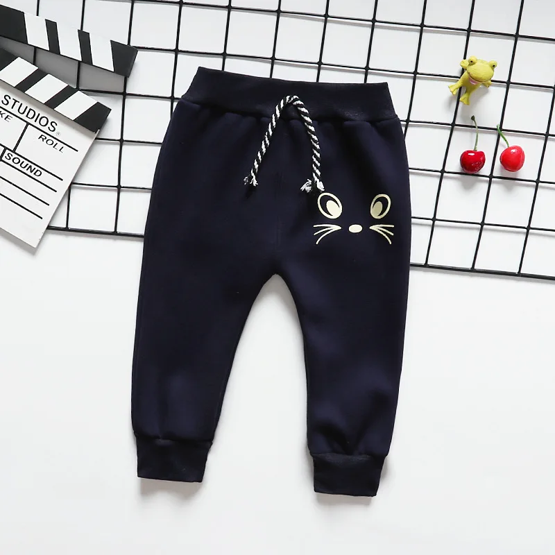 Детские штаны Осень-зима 2019 бархатные теплые хлопковые с мультяшным рисунком для