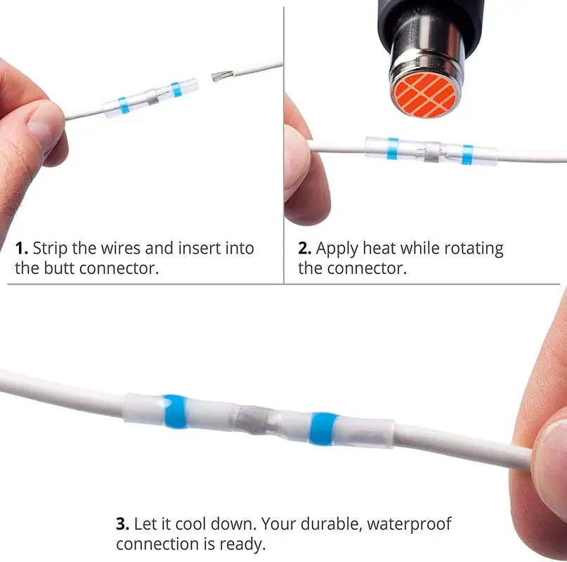 30/50/100Pcs Heat Shrink Solder Sleeve Seal Terminal For Wire Connector Waterproof Insulated Butt Terminals Connectors KIT | Обустройство