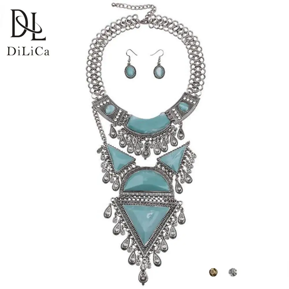 

Женский комплект украшений DiLiCa, винтажный комплект из ожерелья и сережек с подвеской геометрической формы