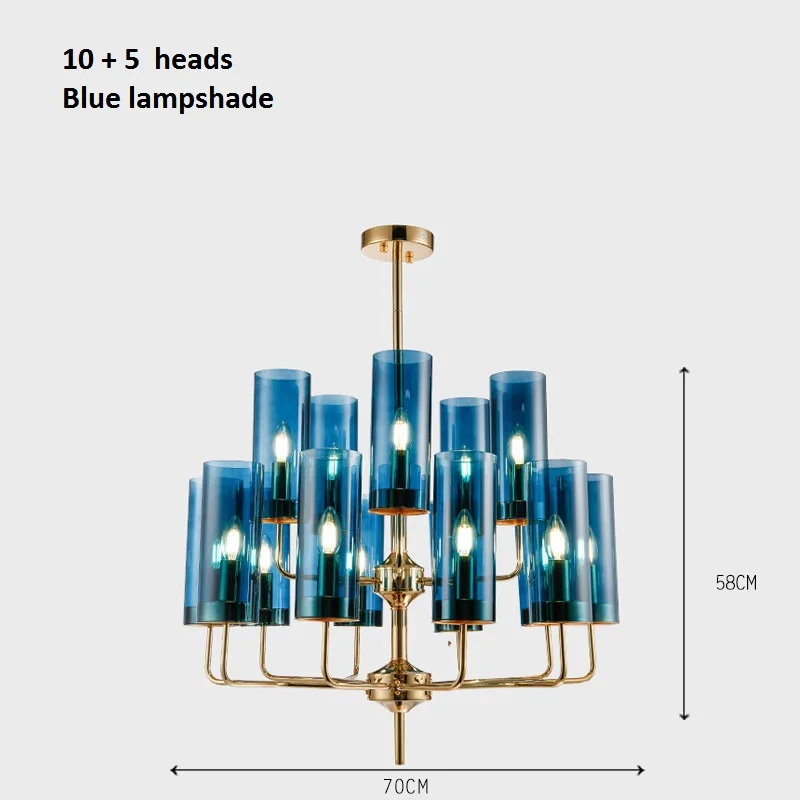 15 heads Blue glass LukLoy Новая Люстра из голубого стекла, спальня, Янтарная стеклянная лампа с абажуром, Роскошный кулон для гостиной, ресторана, лампа для украшения - Цвет абажура: 15 heads Blue glass