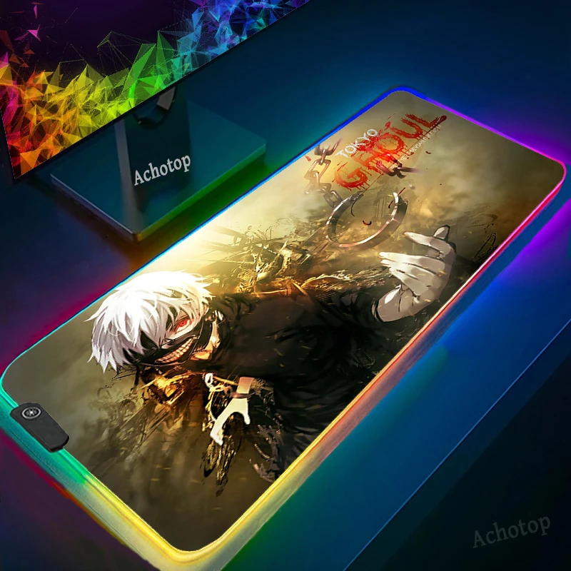 

Tokyo Ghoul RGB Large Gaming Mouse Pad Gamer LED Computer Anime pad Big Mat with Backlight for Keyboard Desk pad For bears PC