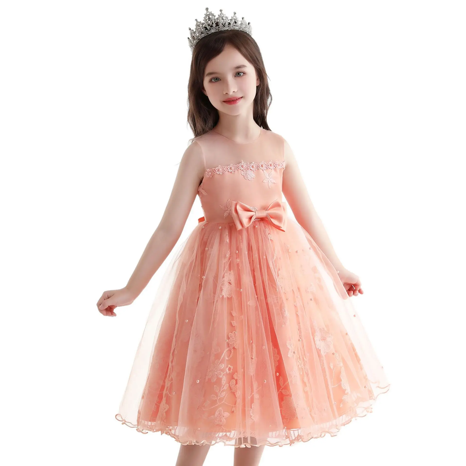 

2021 Summer Girls Dress White Bridesmaid Kids Dresses For Girls Children Long Princess Dress Party Wedding Dress 4-12 Years
