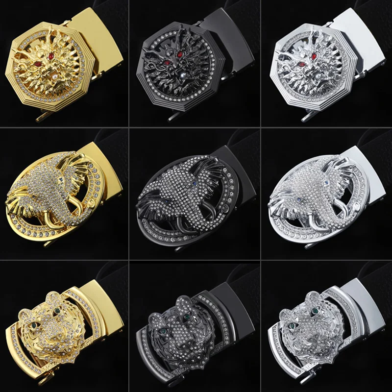 2020 Male Belt Colorful black gold Rhinestone Animal Automatic Buckle Black Cowhide Strap Man belt  for jeans