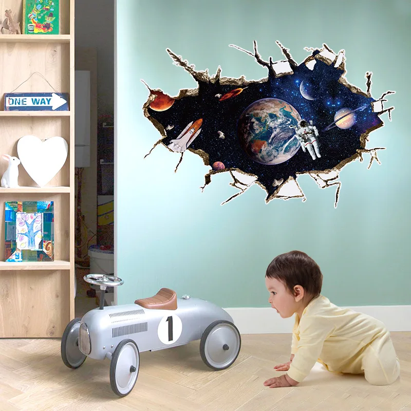 

3d Simulation Stickers Peel and Stick Wallpaper Wall Decor Space Star Astronauts Autohesion Can Remove Kids Room Pvc Modern