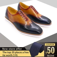 mens genuine leather shoes high end comfortable broch handmade mixed color casual shoes banquet mens formal leather shoes