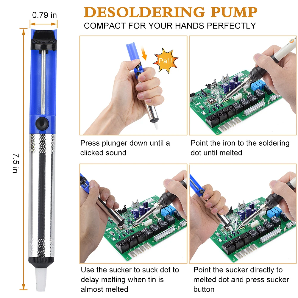 

JCD Aluminium Solder Sucker Desoldering Pump Tool Removal Device Blue Vacuum Soldering Iron Desolder