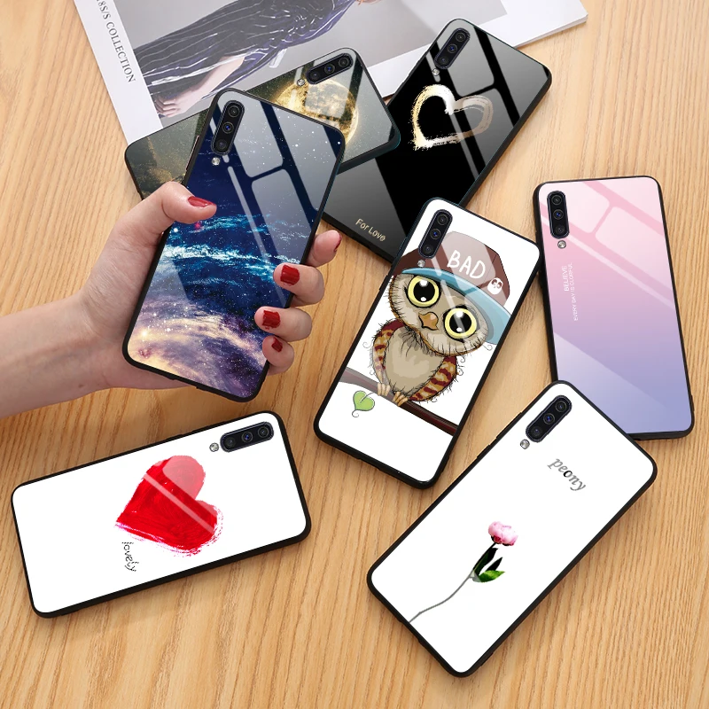 Узор чехол для телефона для samsung A70 A50 A30 A20 A10 A30S A50S Стекло чехол процессором обработки изображений 70 50 30 S 10 20 50S 30 S чехол Coque чехол для телефона