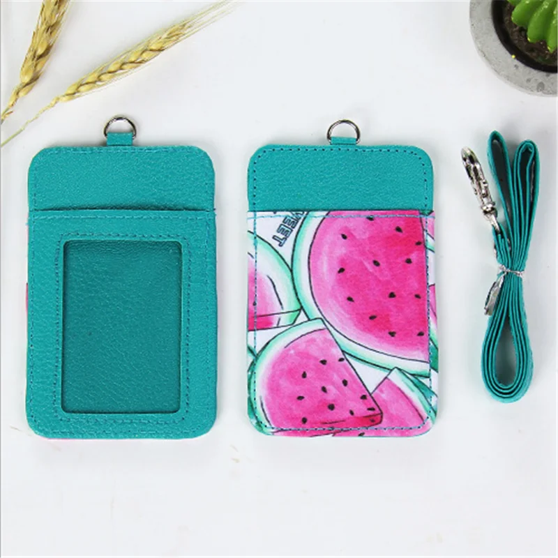 Watermelon green Мультяшный леденец кожаный держатель для карт Студенческая девушка милый Футляр для проездного значка кредитный футляр для карточек визитница - Цвет: Watermelon green