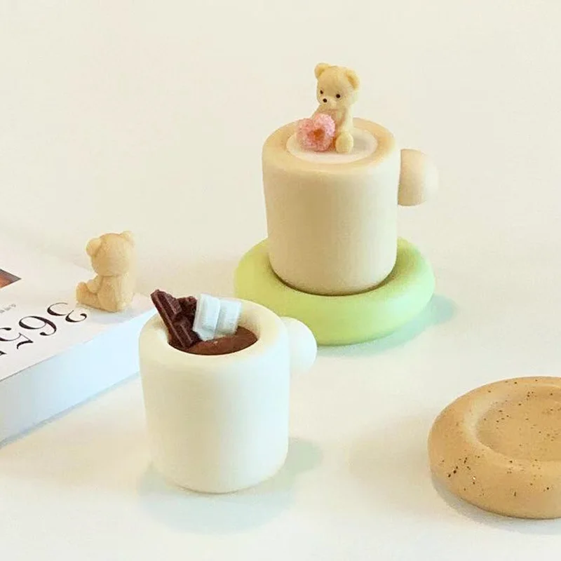 Cream Big Bear Candle Mold Korean Silicone Molds for Making Mug Arch Window Wax | Дом и сад