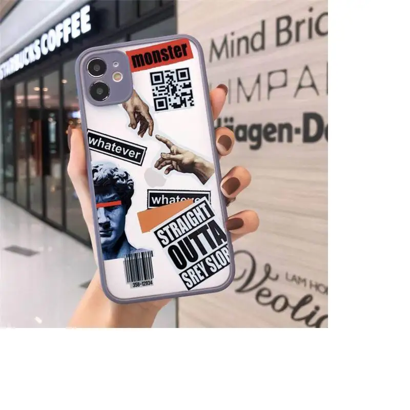 

Retro stitching sticker style Phone Case matte transparent For gray iPhone 7 8 x xs xr 11 12 pro plus max mini Funda Clear