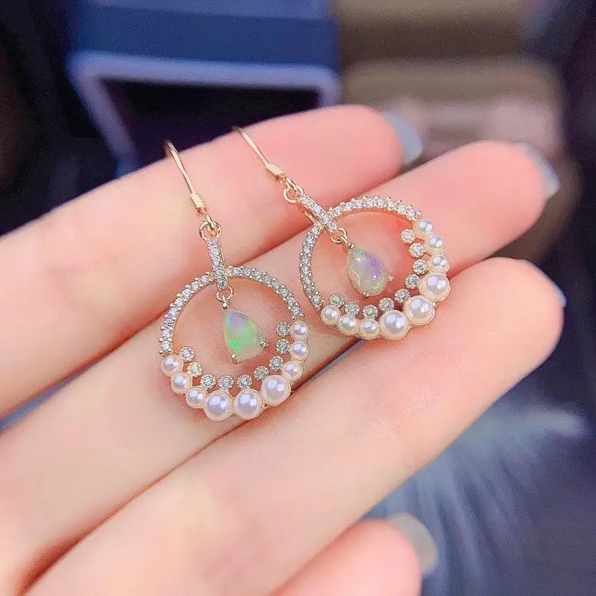 

fashion round Sun flower S925 silver natural multicolour opal drop earrings natural Pearl earrings woman party gift jewelry