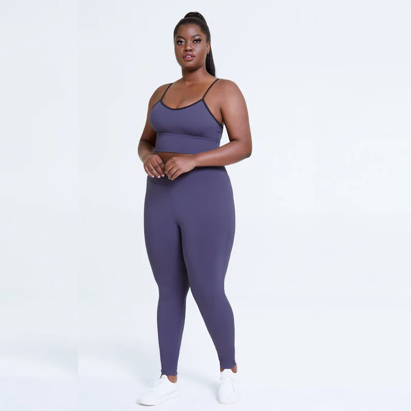 

2 Piece Summer Plus-Size Yoga Set Pale Purple Sling Yoga Suit Women's Yoga Suit Fitness Sling Top + Yoga Pants