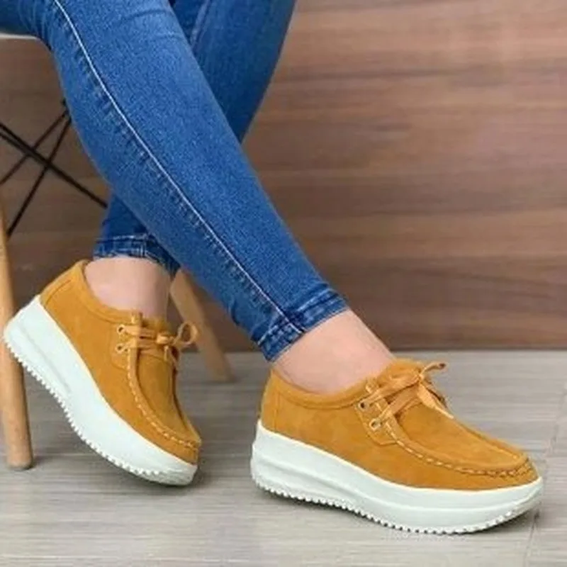 

Ladies Vulcanized Shoes New Fashion Solid Platform Women Shoes Lace-up Party Sneakers Plus Size Casual Shoes Female Sneakers