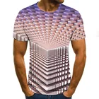 Новинка 2020, футболка с рисунком туннеля в клетку, Мужская футболка с 3D геометрическим рисунком, повседневные топы в стиле Харадзюку, летняя рубашка с круглым вырезом, женская одежда
