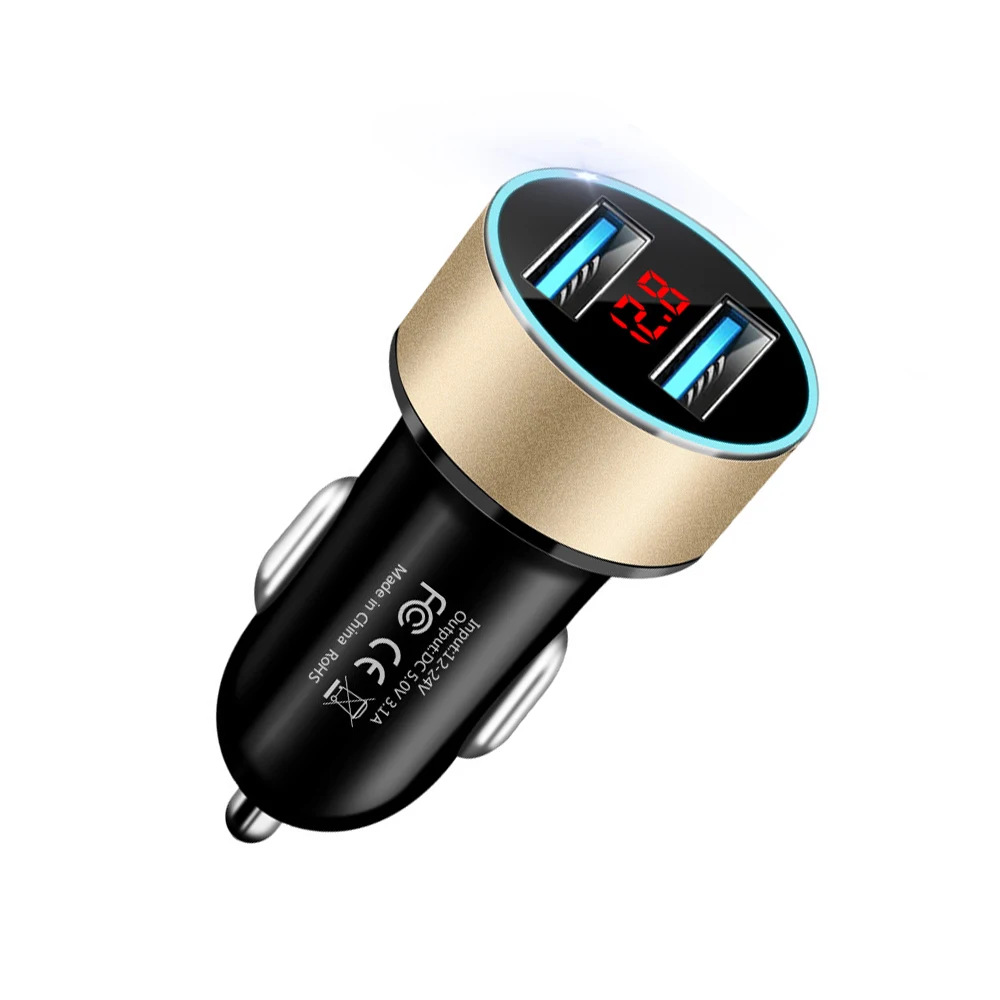 

LED Display Voltmeter 3.1A Dual USB Phone Charger Car Cigarette Lighter Power Adapter Socket Splitter for 12-24V Cars